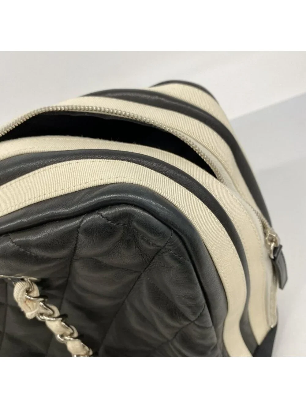 Chanel Chain Tote Quilted Lambskin Black Silver